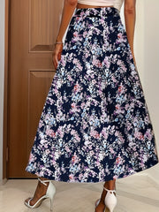 Floral Print High Waist Skirt Boho Loose Skirt For Spring & Summer