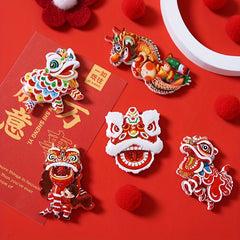 Resin Lion Refrigerator Sticker Chinese New Year Festive Decor