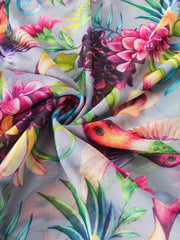 Floral Print Boho Bikini Bottoms with Mesh Beach Cover Up Skirt