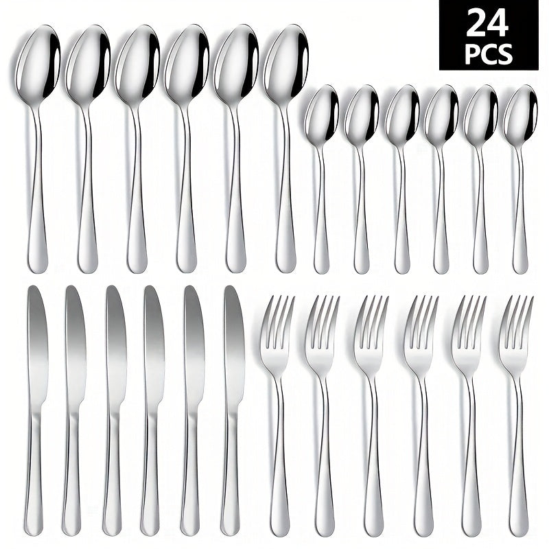 24pcs Steak Cutlery Set 1010 Stainless Steel Fork Spoon