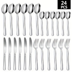 24pcs Steak Cutlery Set 1010 Stainless Steel Fork Spoon