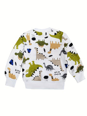 Boys Dinosaur Graphic Sweatshirt Long Sleeve Top for Spring and Autumn