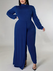 Solid Long Sleeve Mock Neck Jumpsuit
