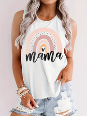 MAMA Letter Print Tank Top Loose Sleeveless Casual Round Neck Women's Clothing