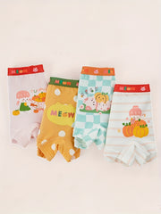 4pcs Girl's Boxer Briefs Cartoon Print Elastic Waist Underwear 95% Cotton