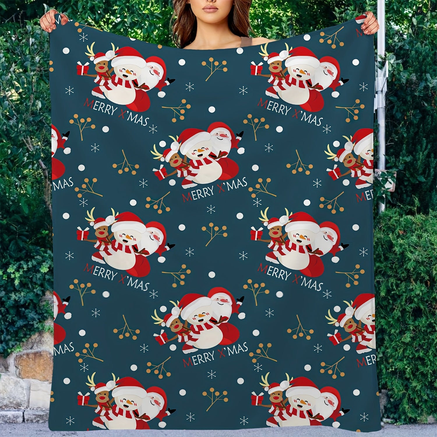Christmas Snowman Santa Reindeer Blanket Soft Lightweight Throw
