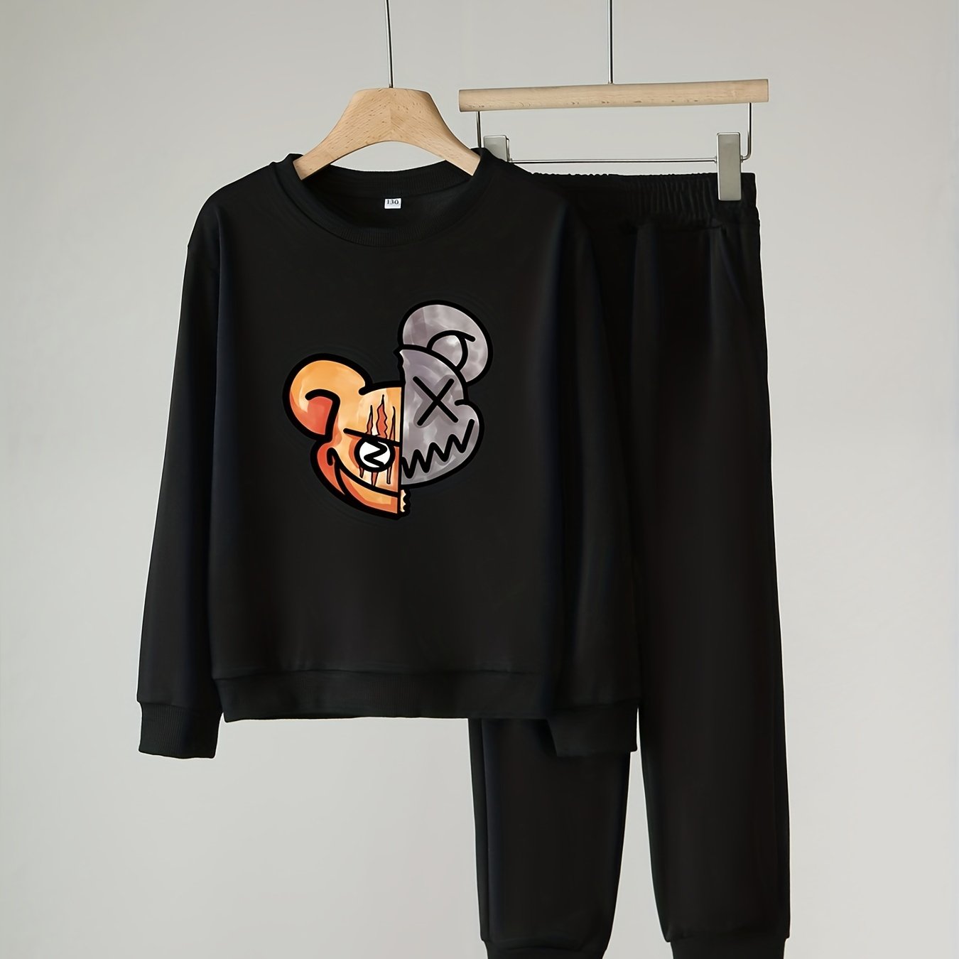 Boy's Cartoon Bear 2pcs Sweatshirt & Sweatpants Set Halloween Style