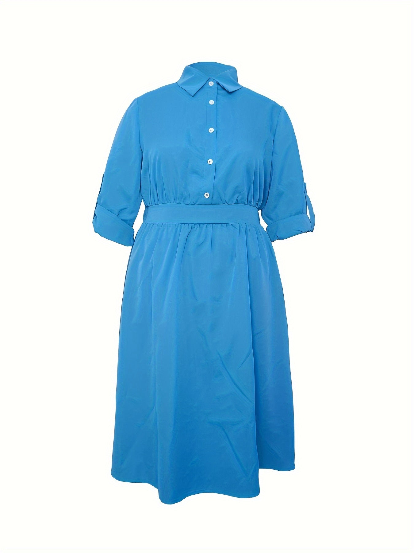 Casual Dress Women's Plus Solid Button Up Shirt Dress
