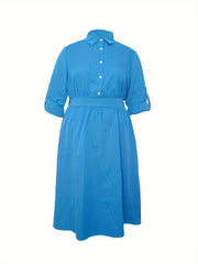 Casual Dress Women's Plus Solid Button Up Shirt Dress