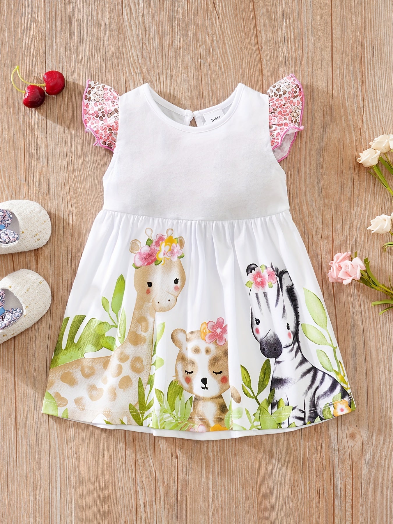 Animal Print Flutter Sleeve Baby Girl's Bodysuit