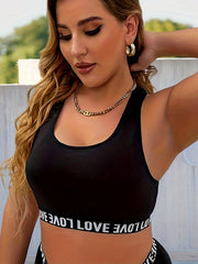 Plus Size Letter Tape Racer Back Wireless Tank Bra