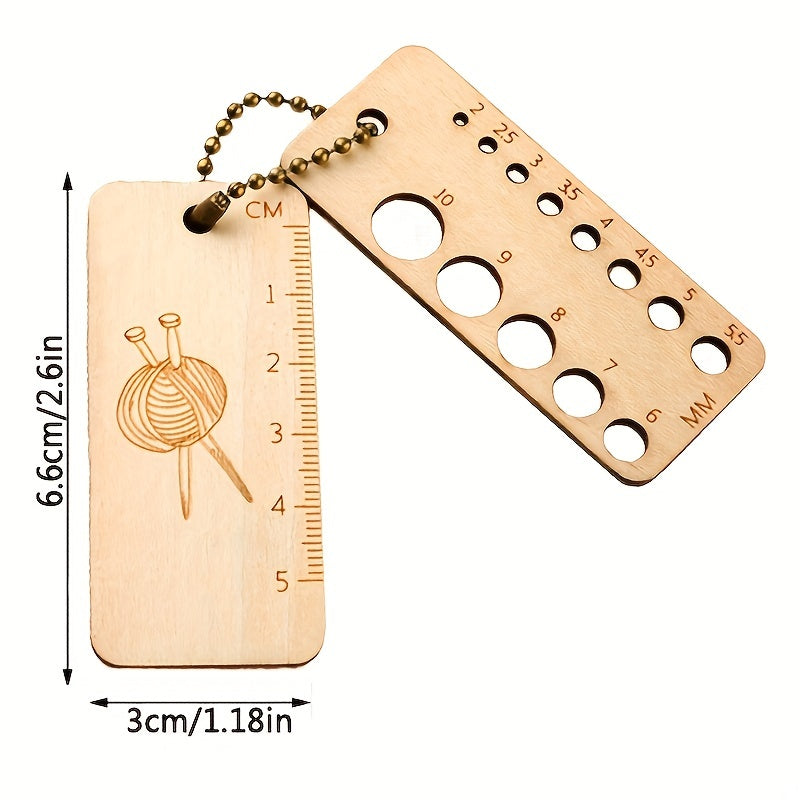 Wooden Sweater Needle Ruler Gauge Knitting Crochet Measurement Tool