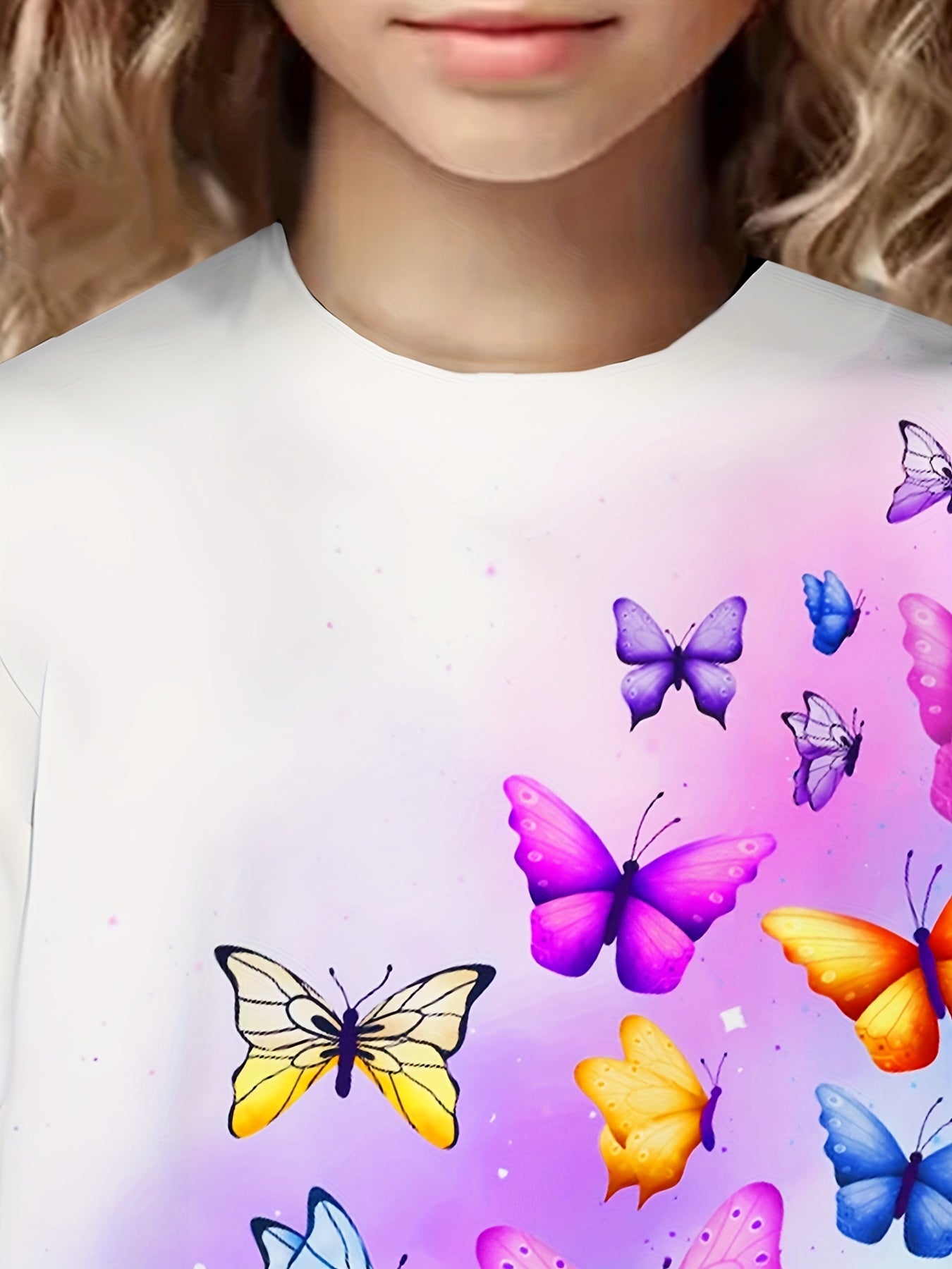 Dreamy 3D Butterfly Graphic Short Sleeve T-shirt for Girls