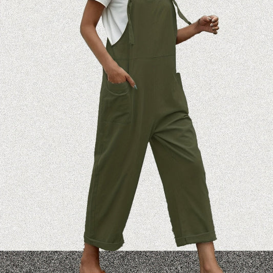 Casual Overalls Women's Plus Solid Knot Wide Leg Jumpsuit