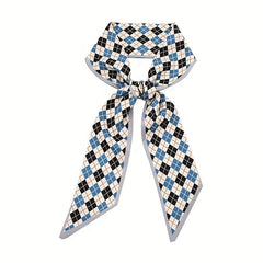 2pcs Plaid & Floral Skinny Scarf Long Ribbon Neckerchief Decorative Wrist Wraps