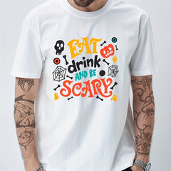 Cotton Halloween Print Men's Crew Neck Tshirt Casual Tees
