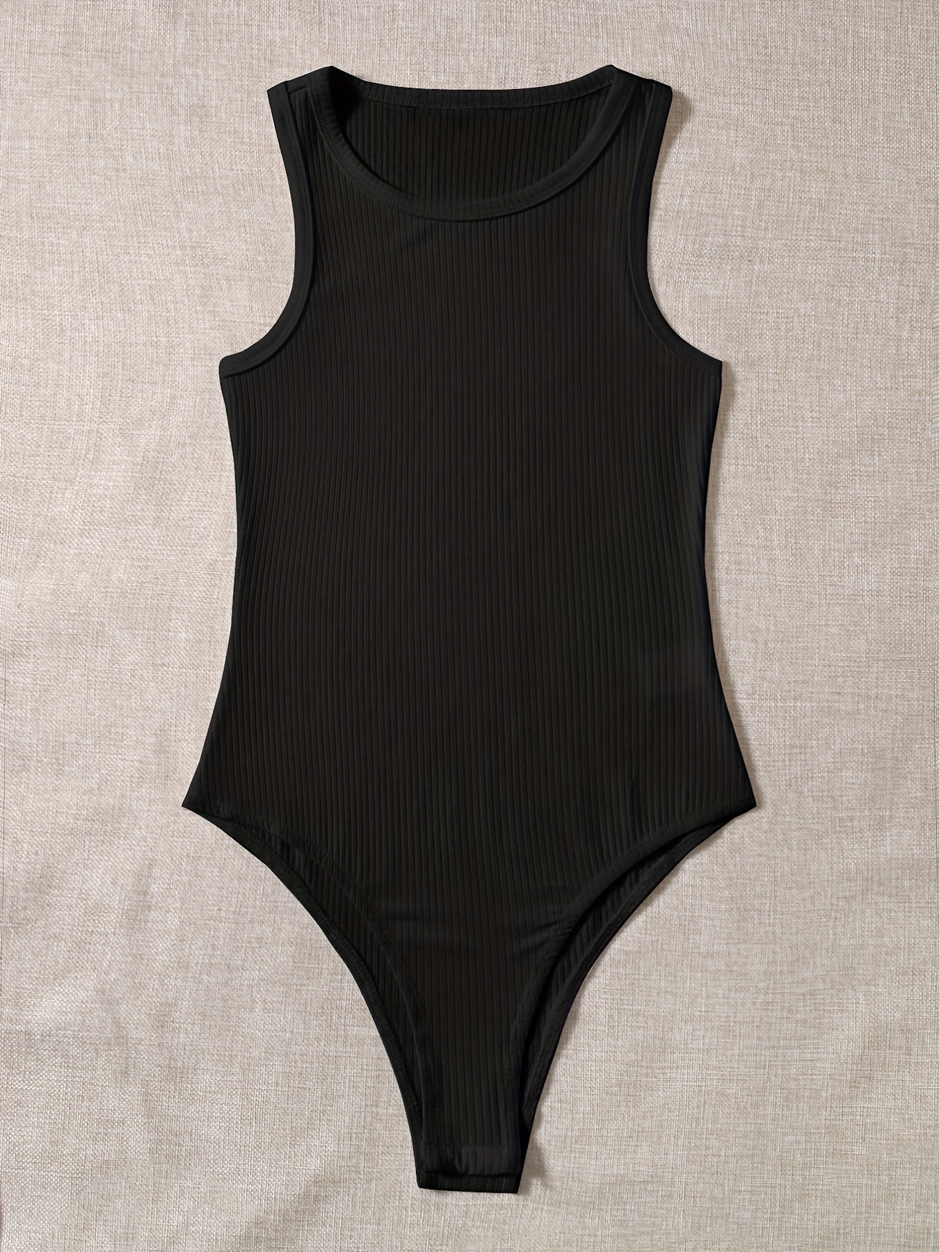 Basic Bodysuit Women's Plus Ribbed Round Neck Bodysuit