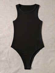 Basic Bodysuit Women's Plus Ribbed Round Neck Bodysuit