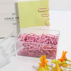 180 Pink Acrylic Paper Clips in Storage Box Girly Powder Pins Metal Clips