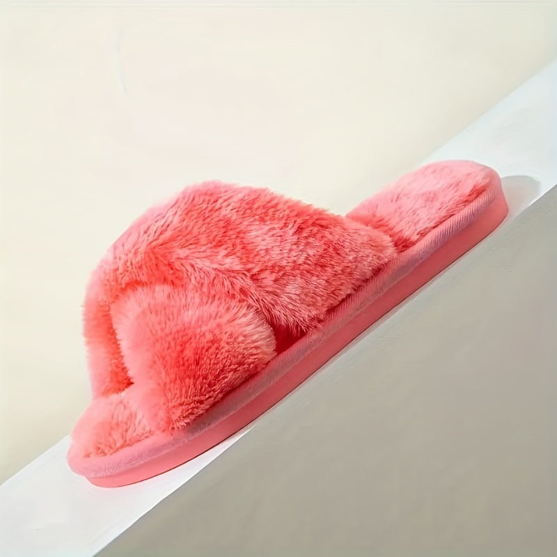 Women's Tie Dye Plush House Slippers Warm Open Toe Slip On Shoes