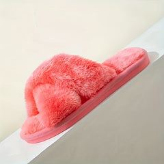 Women's Tie Dye Plush House Slippers Warm Open Toe Slip On Shoes