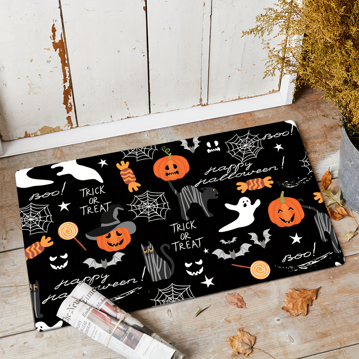 Halloween Pumpkin & Bat Print Kitchen Rug Carpet Toilet Rugs