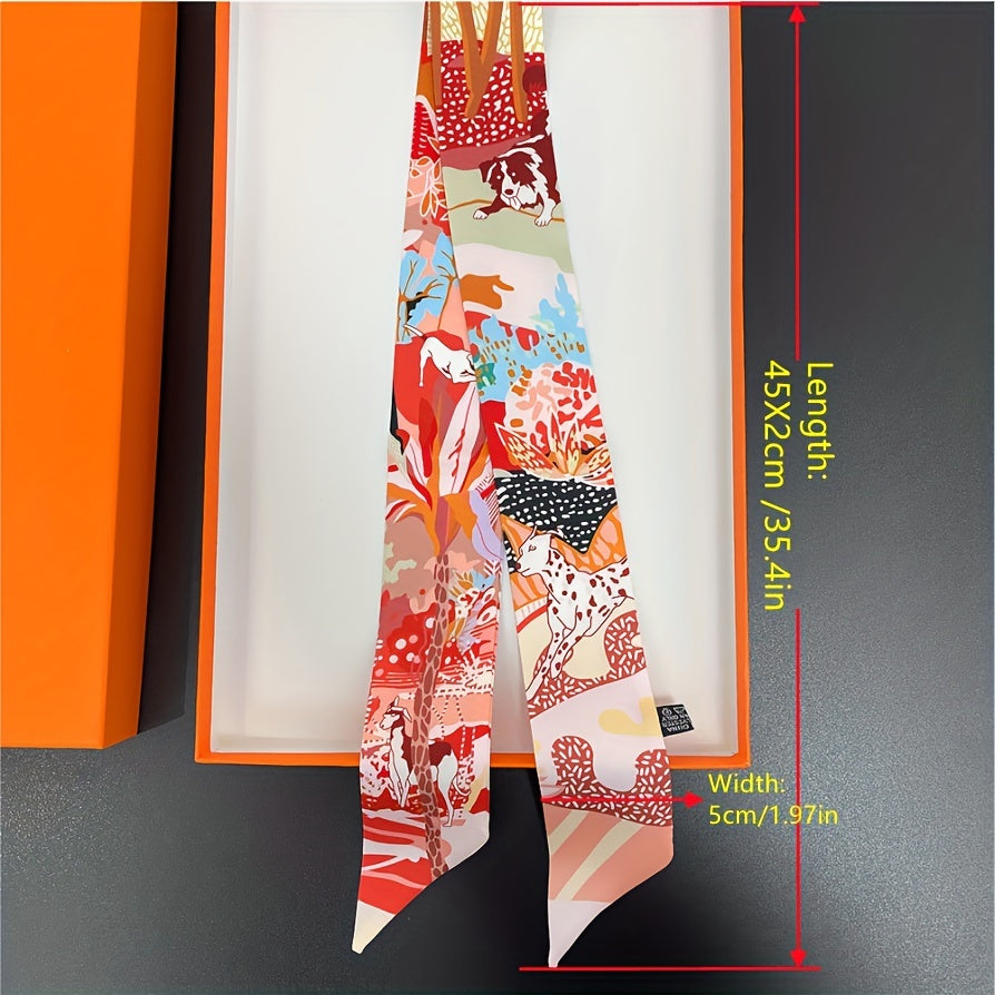 Jungle & Dog Pattern Neckerchief Long Hair Ribbon Skinny Scarf