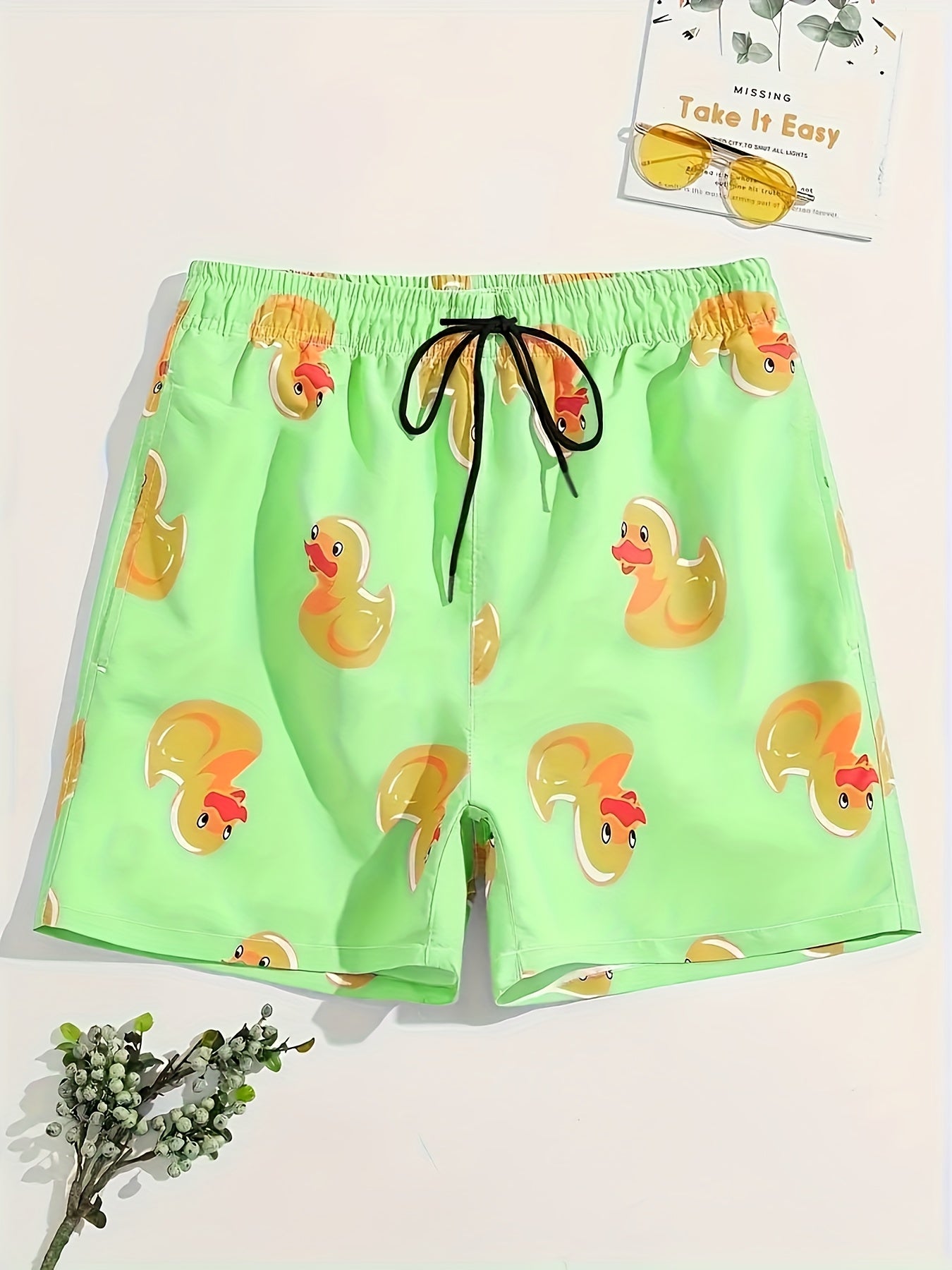 Retro Pattern Print Men's Breathable Shorts with Side Pockets