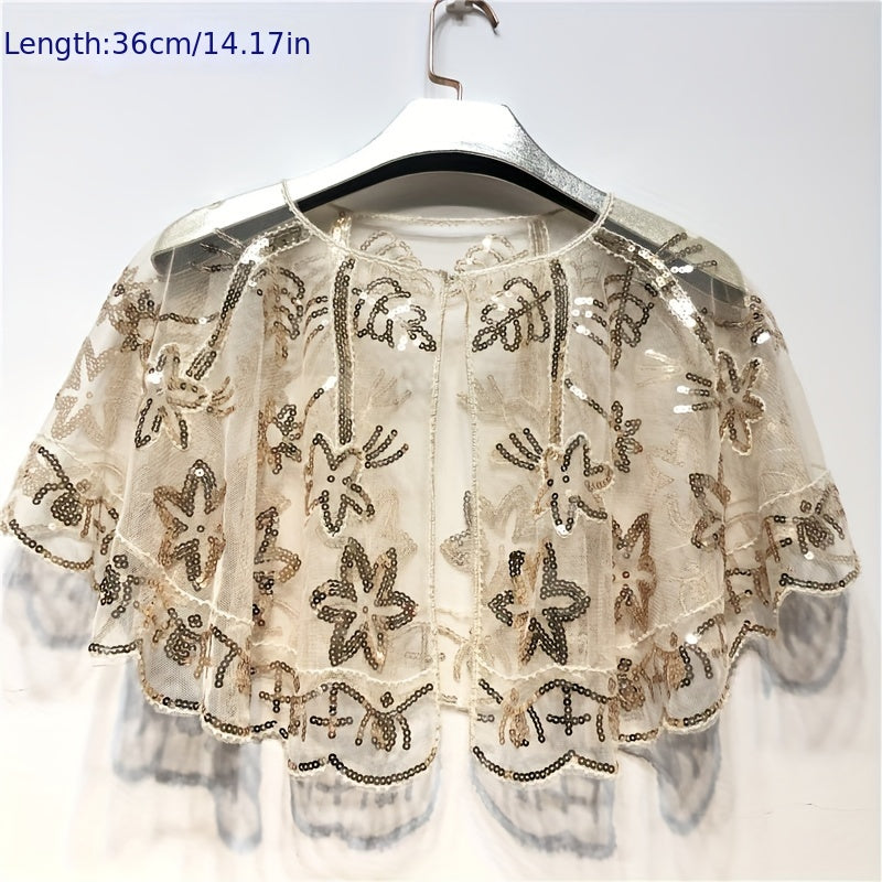 Vintage Sequin Embroidery Shawl Ruffles Cape