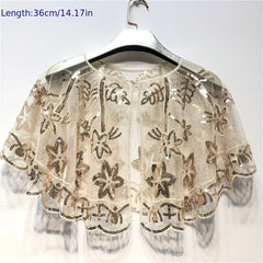 Vintage Sequin Embroidery Shawl Ruffles Cape