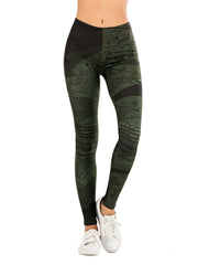 Sexy Green Graffiti Print Leggings High Waist Slim Leggings
