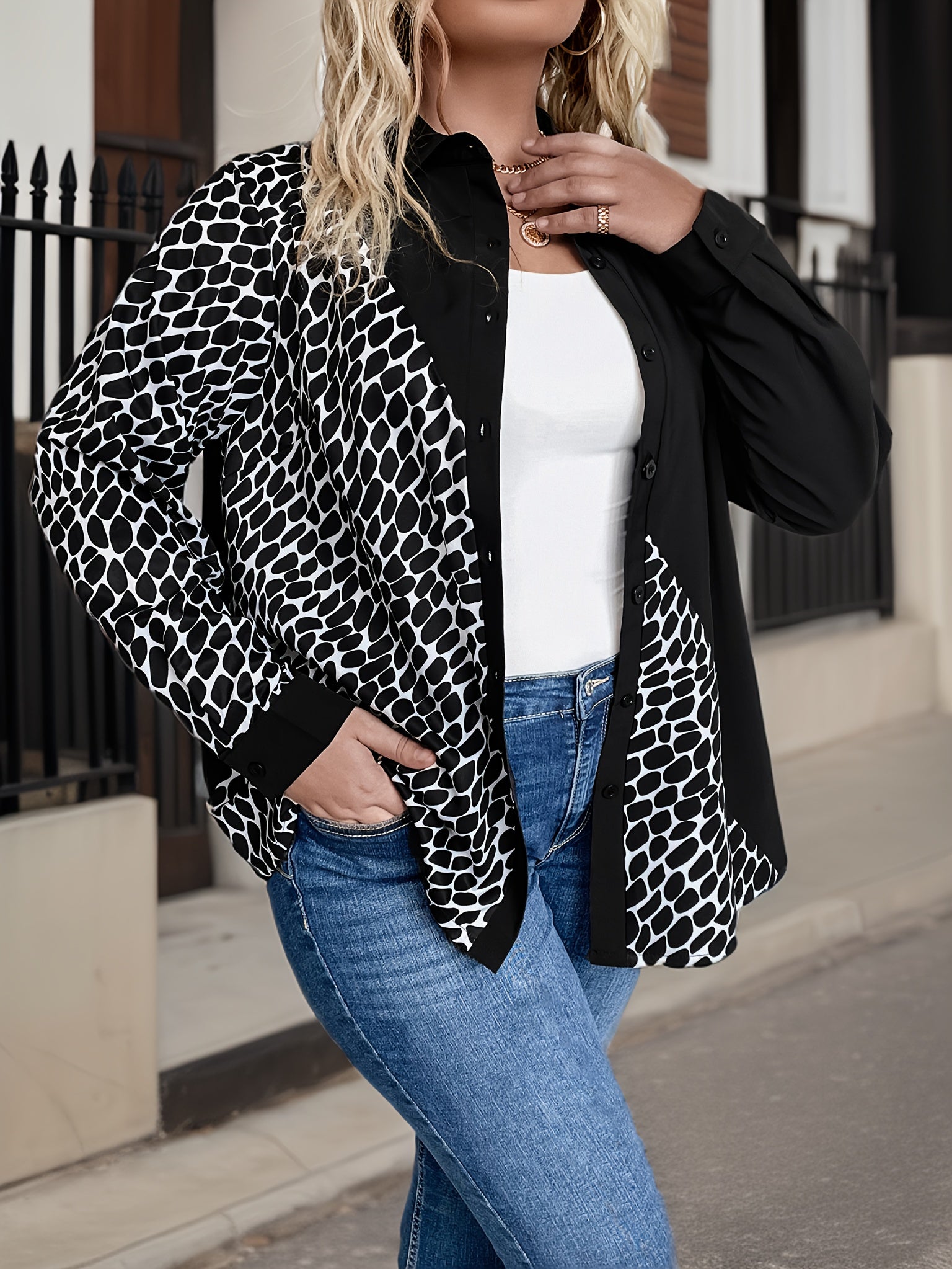 Dalmatian Print Button Up Shirt Top