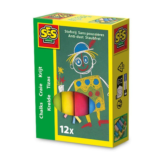 12 Coloured Chalks - Assorted Colors for Creative Drawing