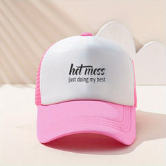 Hot Mess Print Trucker Hat Unisex Hip Hop Mesh Baseball Cap