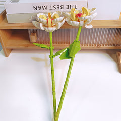 2pcs Daisy Building Block Flowers DIY Toy & Desk Decor, Yellow Petals, Green Ste
