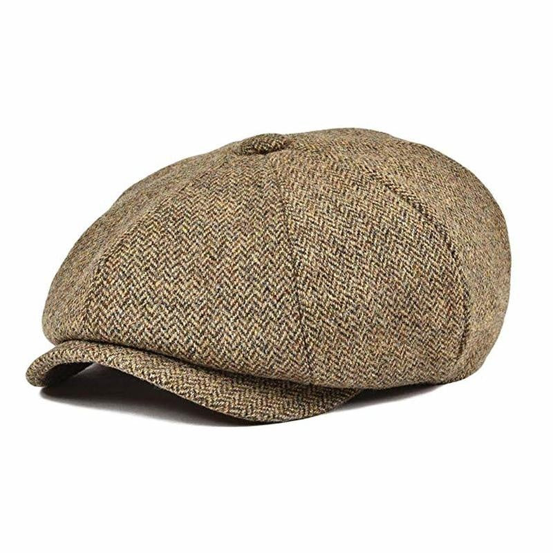 Men's Vintage Herringbone Cotton Newsboy Cap