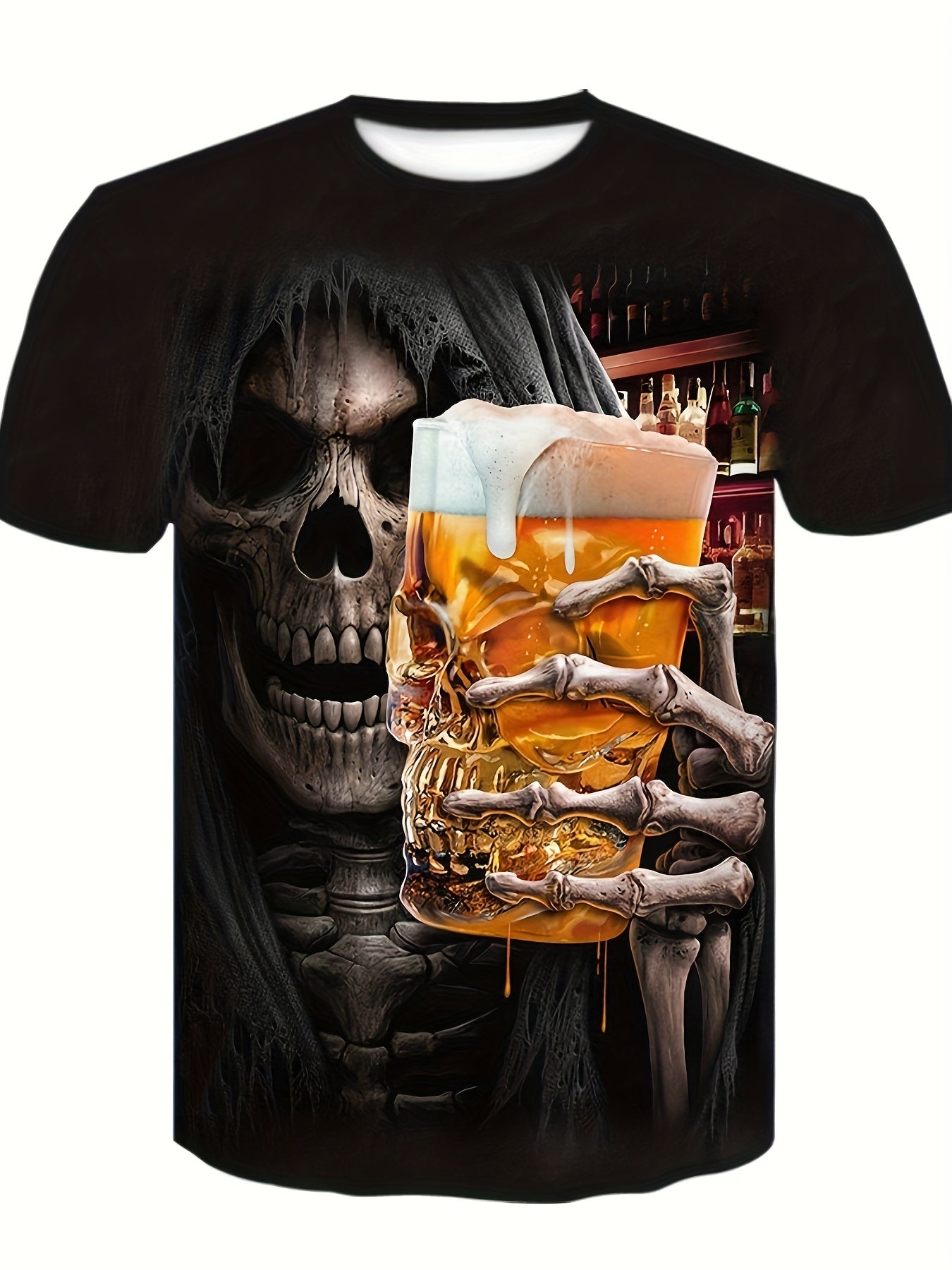 Gothic Skeleton Graphic T-shirt for Men Vintage 3D Print Stretchy Crew Neck
