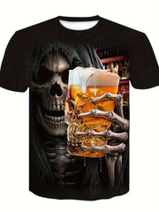 Gothic Skeleton Graphic T-shirt for Men Vintage 3D Print Stretchy Crew Neck