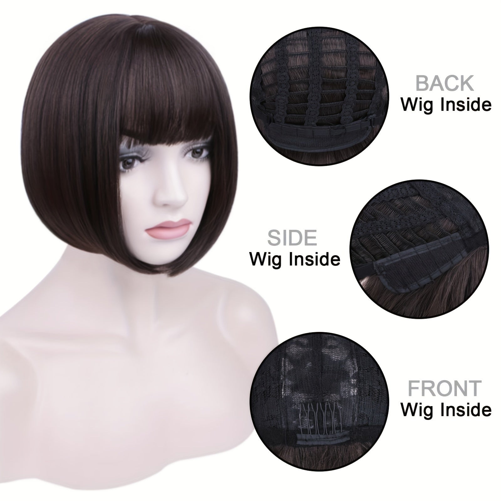 Short Straight Wig 4 Colors Natural Fluffy Wig Straight Bangs Women Daily Party