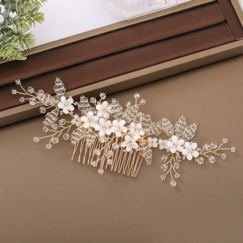 Golden Hair Comb Bridal Wedding Hair Accessories Floral Rhinestones