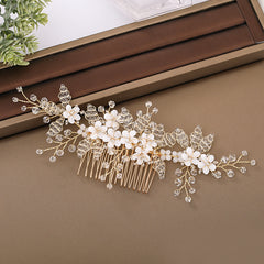 Golden Hair Comb Bridal Wedding Hair Accessories Floral Rhinestones