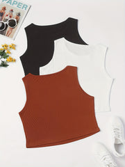 3 Pack Plus Size Basic Tank Top Women's Plus Ribbed Plain Round Neck