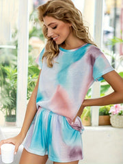 Tie Dye Pajama Set Short Sleeve Crew Neck Top & Shorts Women's Sleepwear