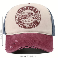 Retro Motorcycle Letter Print Block Peaked Cap