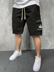 Men's Letter And Leaves Graphic Casual Sports Loose Pocket Elastic Waist Drawstr