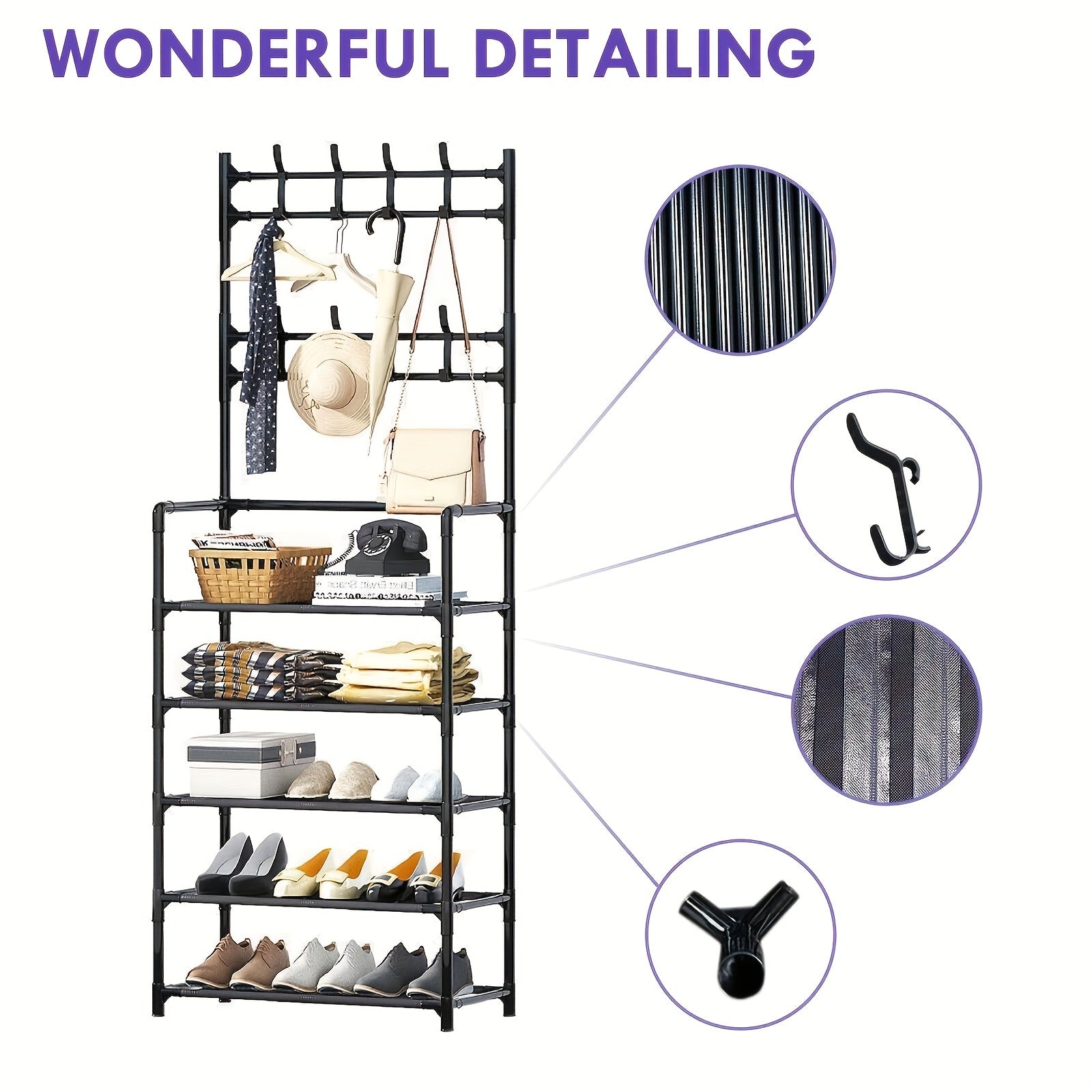 Shoe Rack Clothes Storage Shelf Hanging Stand Hats Coats Balcony Cloth