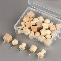 30pcs Wooden Push Pins 5 Styles Storage Box Home Office Craft Projects