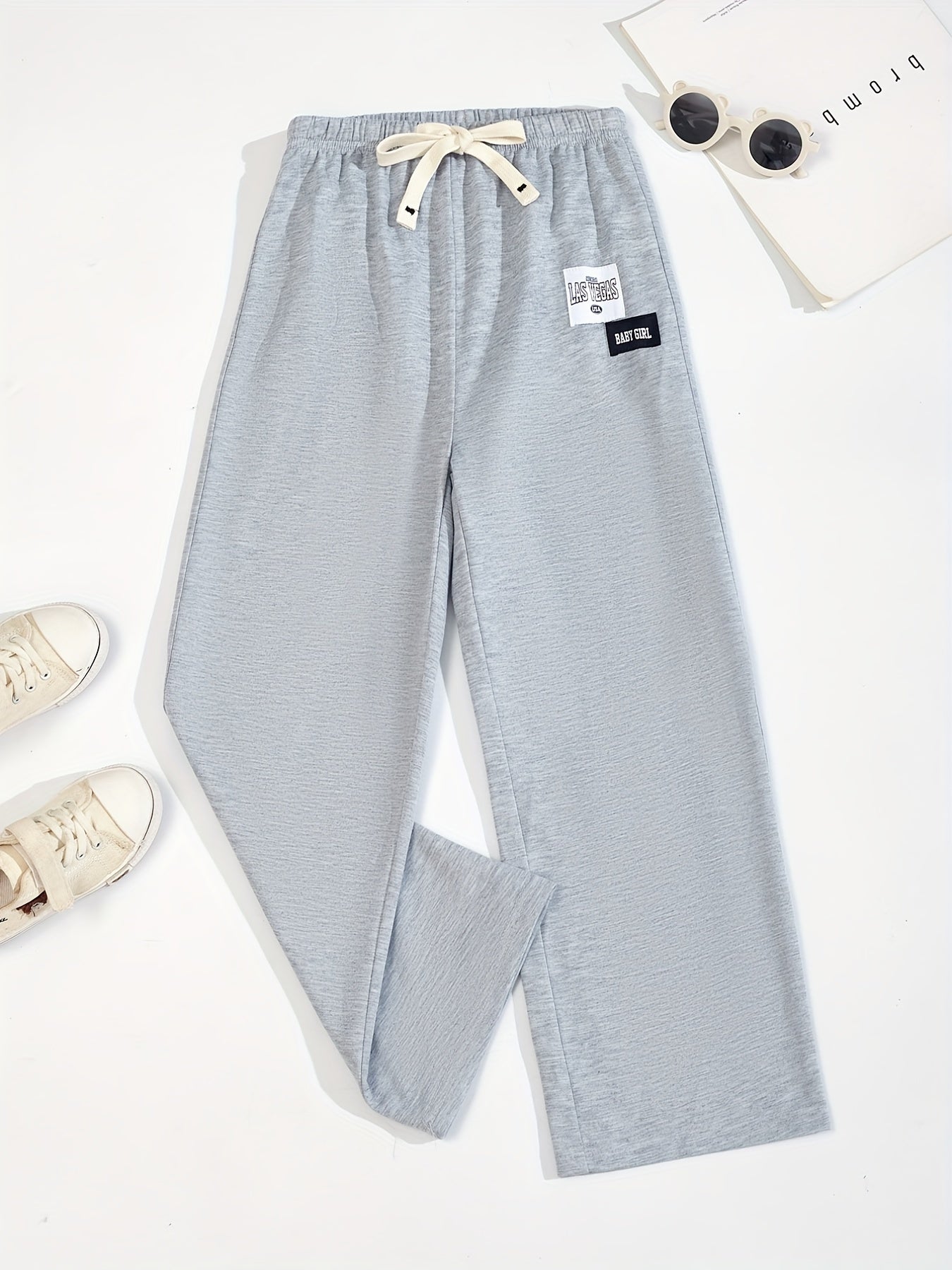 Kid Girls' Letter Tag Flare Leg Trousers for Sports Leisure