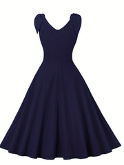 High Waist A-line Dress V Neck Sleeveless Party Casual Dress