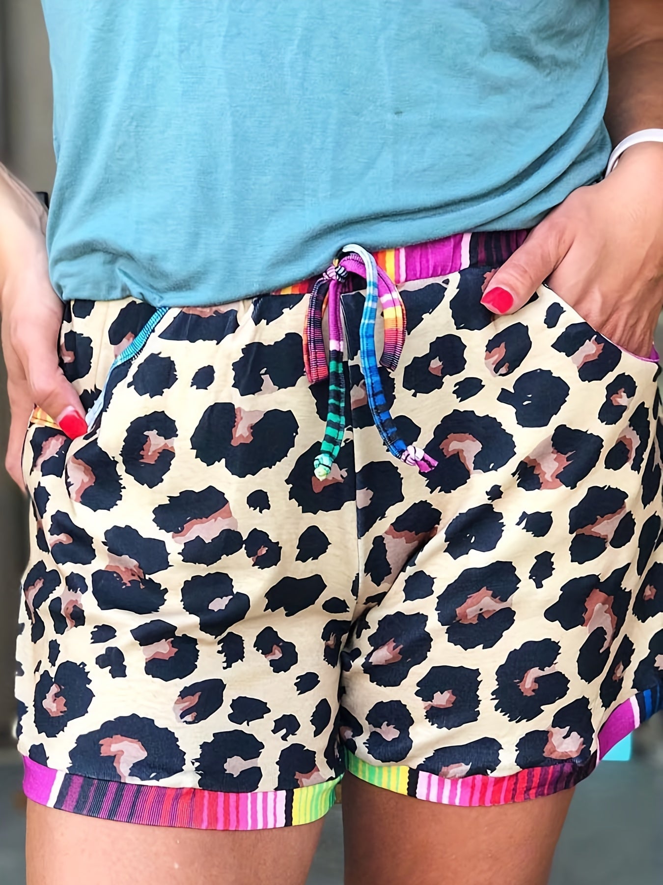 Leopard Print Elastic Shorts High Waist Casual Women's Clothing